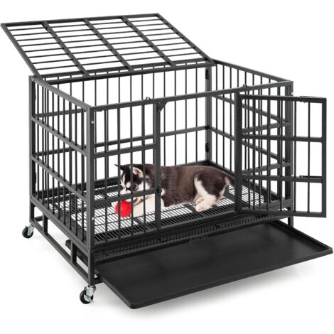 COSTWAY Cage pour Chien, Cage Chien Pliable à roulettes, Portes