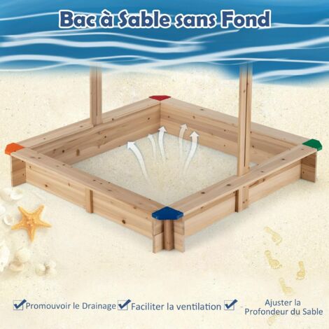Bac à sable bois carré dim. 1,18L x 1,18l x 1,18H m - hauteur, inclinaison toit réglables, refermable - 2 bacs - bois sapin autoclave OUTSUNNY Bac à sable bois carré dim. 1,18L x 1,18l x 1,18H m - hauteur, inclinaison toit réglables, refermable - 2 bacs - bois sapin autoclave OUTSUNNY