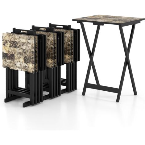 COSTWAY Set de 4 Tables de Jardin Pliantes en Bois, Table Basse Extérieur Charge 30KG avec Plateau Imitation Marbre, pour Jardin Balcon Salon, 48 x 40 x 67 cm, Noir