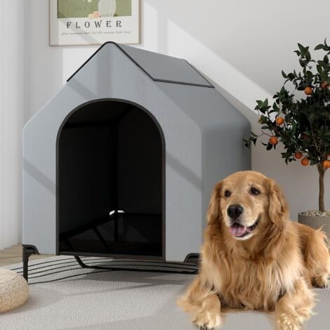 COSTWAY Niche pour Chien Exteriéur Intérieur 132 cm, Chenil pour Grand Chien 2 en 1, Fenêtre Ventilée, Housse Amovible, Lit pour Chien, Tissu Oxford, Abri Extérieur pour Chien, Capacité 50 kg