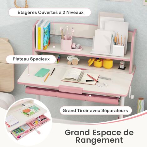 Bureau D'etude Pour Enfants Réglable En Hauteur Plateau Inclinable Avec Huche 80x51x81 5 104cm Bleu
