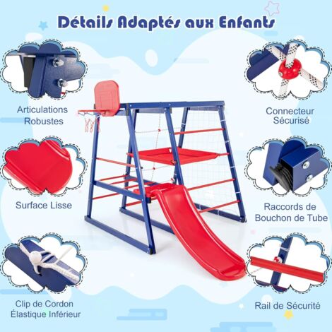 Toboggan Enfants 3-en-1 Balakaka Avec Panier Basket - Aire De Jeux Intérieur/Extérieur, Échelle & Glisse