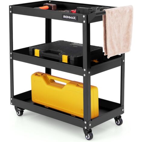 Costway – Chariot à outils roulant 3 niveaux – Charge 120 kg – Structure métal robuste – 4 roues dont 2 verrouillables – Dimensions 73 x 36 x 75 cm (Noir)