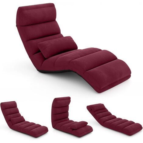 Costway – Fauteuil relax pliable en faux daim – Dossier réglable 5 positions – Assise rembourrée – Housse amovible et lavable – Rouge bordeaux (1/5)