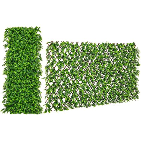 COSTWAY Haie Artificielle Brise-Vue Décoration Extensible, Panneau pour Clôture Décoratif Artificiel Protection Solaire Cadre en Saule Véritable, pour Intérieur Extérieur (Eucalyptus Vert) (1/5)