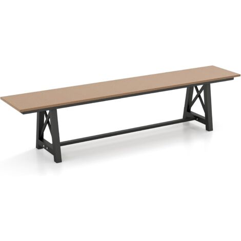 COSTWAY Banc de Jardin en HDPE et Cadre Métallique, Banc de Terrasse sans Dossier, Siège d’Extérieur pour 3-4 Personnes, Charge 500 KG, pour Jardin, Terrasse, Cour, 183 x 35 x 41,5 cm(Brun) (1/5)