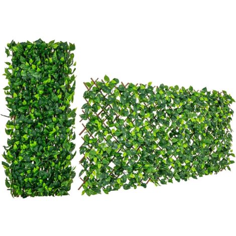 COSTWAY Haie Artificielle Brise-Vue Décoration Extensible, Panneau pour Clôture Décoratif Artificiel Protection Solaire Cadre en Saule Véritable, pour Intérieur Extérieur (Lierre Vert)