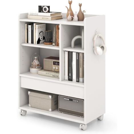 Meuble Pour Platine Vinyle KOMFOTTEU – 1 Tiroir, 5 Compartiments, Cadre Métal, Dimensions 70 X 36 X 80 Cm, Charge Plateau 45 Kg