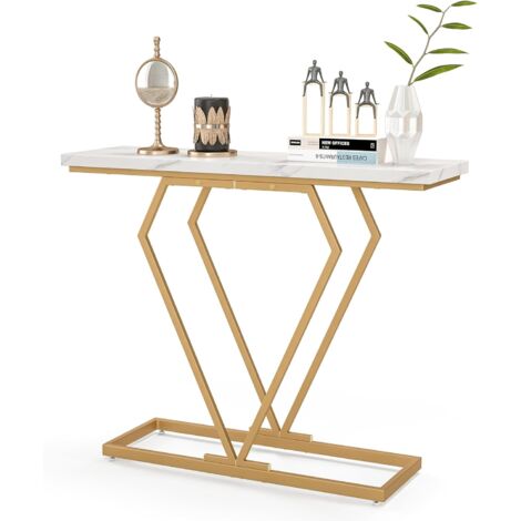 Costway – Console d'entrée en faux marbre et métal doré – Design géométrique moderne – Dimensions 100 x 29,5 x 80 cm – Kit anti-basculement inclus