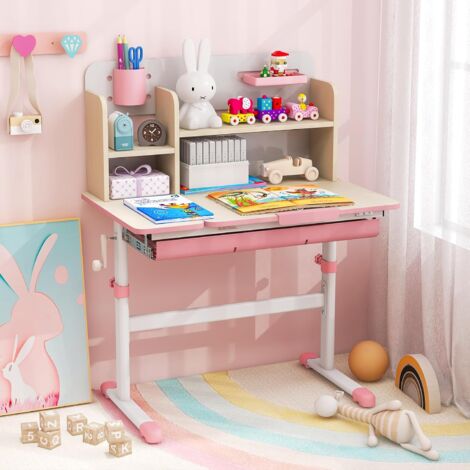 DREAMADE Bureau Enfant 2 Niveau avec Plateau Inclinable&Hauteur Réglable,Table d'Étude Ergonomique avec Bibliothèque&Tiroir&,Bureau d'Ecriture Fille Garçon,Charge 100KG (2 Compartiments,Rose DREAMADE Bureau Enfant 2 Niveau avec Plateau Inclinable&Hauteur Réglable,Table d'Étude Ergonomique avec Bibliothèque&Tiroir&,Bureau d'Ecriture Fille Garçon,Charge 100KG (2 Compartiments,Rose
