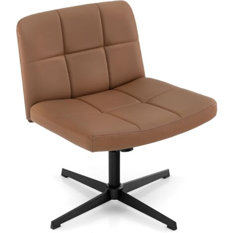 COSTWAY Chaise de Bureau en Cuir PU avec Assise Large, Chaise de Salon sans Accoudoirs avec Pieds Croisés et Fonction Bascule, Réglable en Hauteur, Charge 150 kg, pour Bureau, Chambre, Salon (Marron) (1/5)