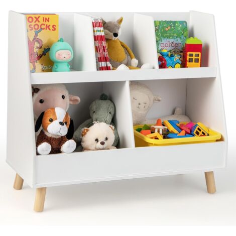 COSTWAY Bibliothèque Enfant à 2 Niveaux avec 5 Cubes, Étagère à Livres en Bois avec Kits Anti-basculement, Coffre à Jouets pour Enfant pour Salle de Jeux Chambre Crèche, 80x35x71 CM (1/5)