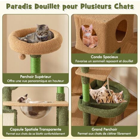 Arbre à Chat XXL 143 Cm En Bois – 6 Plateformes, Condo, Poteaux Sisal – Pour Chats, Chaton – Stable, Lavable