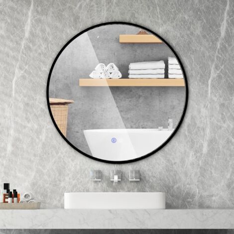 60 cm Miroir de Salle de Bain avec Motif LED Antibuée 3 Couleurs Fonction Mémoire Affichage Temps Température IP44 Argent