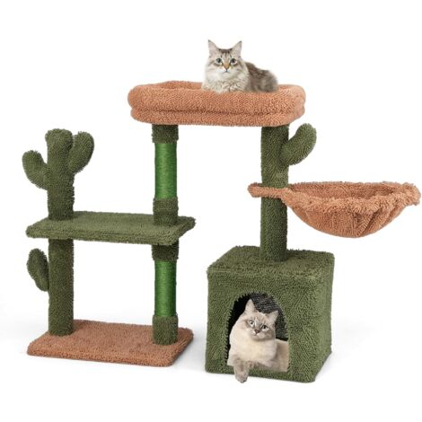 Costway – Arbre à chat cactus 81 cm – 4 étages, 3 plateformes, condo, poteaux en sisal, coussin amovible, sécurité anti-basculement, vert (1/5)