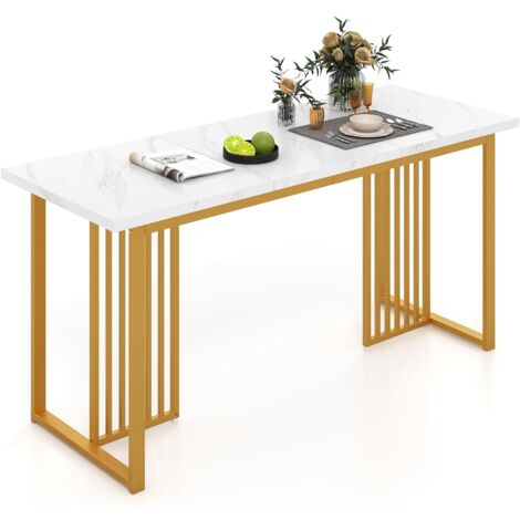 Costway – Table extensible 160 cm pour 6-8 personnes – Plateau marbre – Pieds métalliques dorés – Stabilité renforcée avec patins ajustables – Entretien facile (1/5)