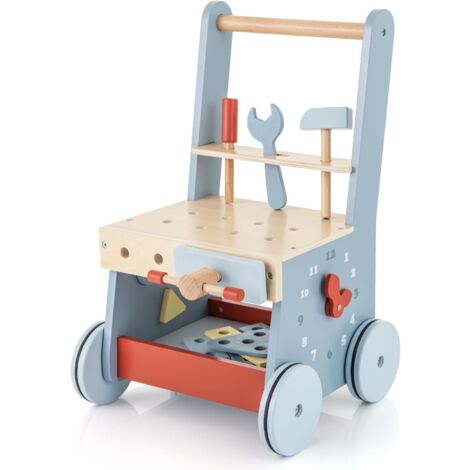 COSTWAY en Chariot de Marche Bébé en Bois avec Horloge