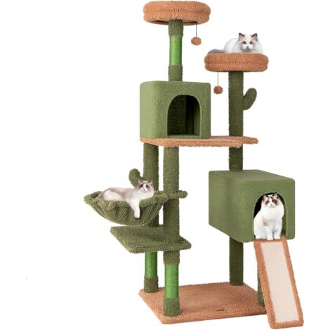 Costway – Arbre à chat cactus 160 cm – 6 étages, 5 plateformes, 2 condos, panier, 3 poteaux en sisal, base large 59 x 48 cm, coussins amovibles (1/5)