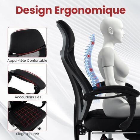 Duraont Chaise De Bureau Ergonoique – Chaise De Bureau Réglable Avec Support Lobaire Et Roues
