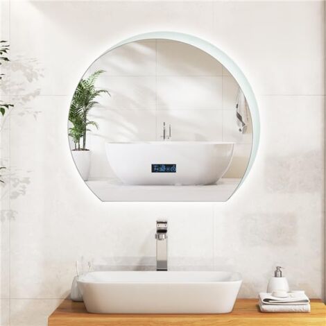 Costway – Miroir lumineux de salle de bain 60 x 53 cm – Éclairage LED antibuée – 3 couleurs – Luminosité réglable – Affichage heure et température