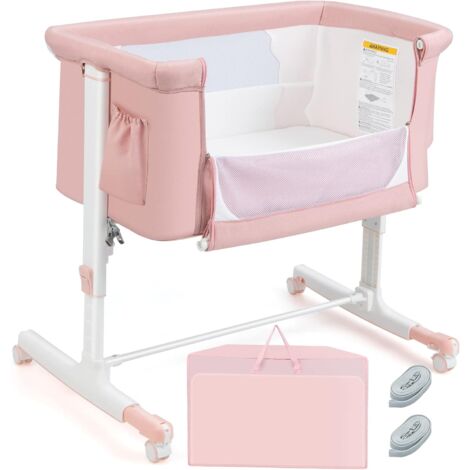 Costway – Lit cododo bébé 3 en 1 avec matelas et 5 hauteurs réglables – Inclinaison, 2 sangles, roues avec frein – Sac de transport – Charge 9kg pour 0-5 mois