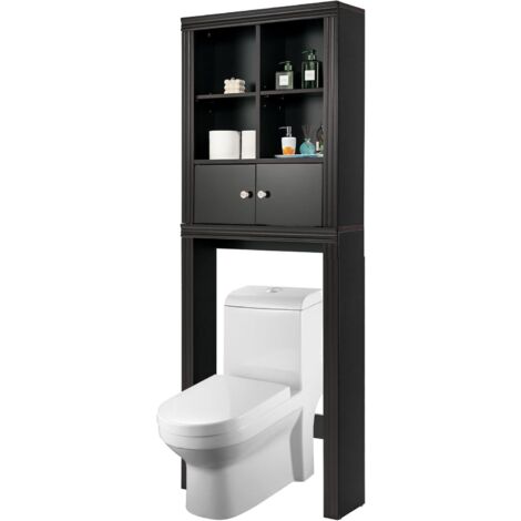Meuble WC Salle De Bain 60x165cm Avec Portes Et Étagères Réglables - Rangement Gain De Place Marron | Mobilier Sanitaire