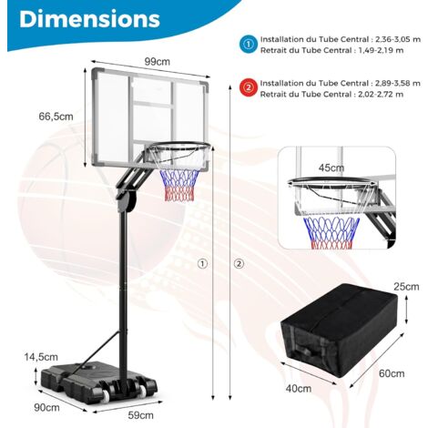 VEVOR Panier de Basket Panneau Basket 128cm Hauteur Réglable Extérieur Intérieur
