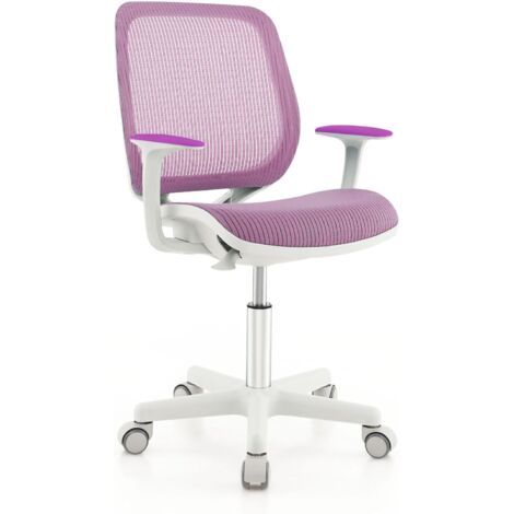COSTWAY Chaise de Bureau Pivotante Enfants avec Hauteur Réglable 80-92cm, Siège à roulettes Enfants avec Dossier & Accoudoirs Ergonomique, Verrouillage Automatique, Charge 75kg pour 6-15 Ans (1/5)