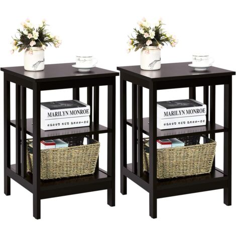 COSTWAY Table de Chevet Lot de 2, Table d'Appoint Chevet pour Chambre, Salon, 40x40x61cm (Brun) (1/5)