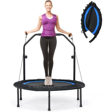 COSTWAY Trampoline d'Intérieur Pliable Ø101cm avec 2 Bandes & Poignée Réglable en Hauteur, Trampoline de Fitnesss avec Tapis de Saut & Housse de Protection, Charge 150kg pour Enfant et Adulte
