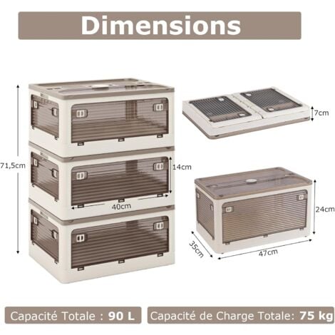 Haoo Lot De 3 Boîtes De Rangement à Clapet En Plastique Avec Ouverture Frontale Superposée - Blanc