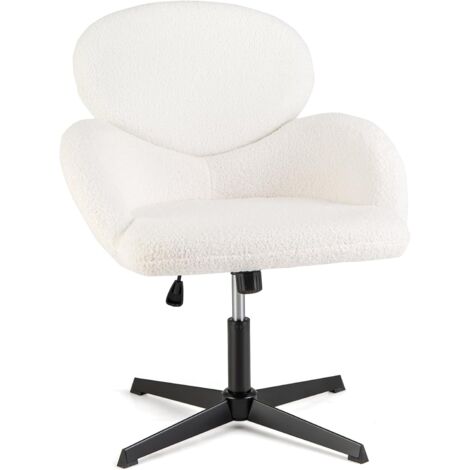 Costway – Fauteuil en peluche Teddy pivotant – Hauteur réglable 42-54 cm – Siège large ergonomique 60x50 cm – Fonction bascule et rotation 360° – Blanc (1/5)
