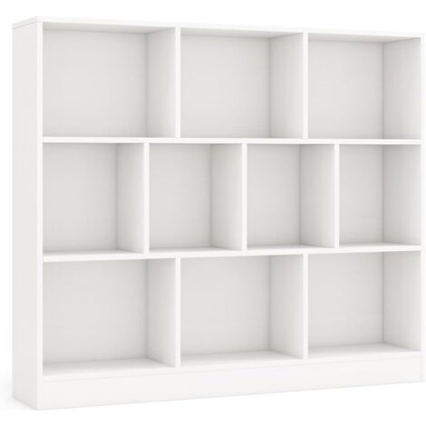 COSTWAY Bibliothèque Étagère à 10 Compartiments Ouverts, Meuble de Rangement à 3 Niveaux, Kits Anti-basculement, Bibliothèque de Cloison Séparateur, pour Salon, Chambre, Bureau (Blanc) (1/5)