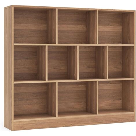 COSTWAY Bibliothèque Étagère à 10 Compartiments Ouverts, Meuble de Rangement à 3 Niveaux, Kits Anti-basculement, Bibliothèque de Cloison Séparateur, pour Salon, Chambre, Bureau (Naturel) (1/5)