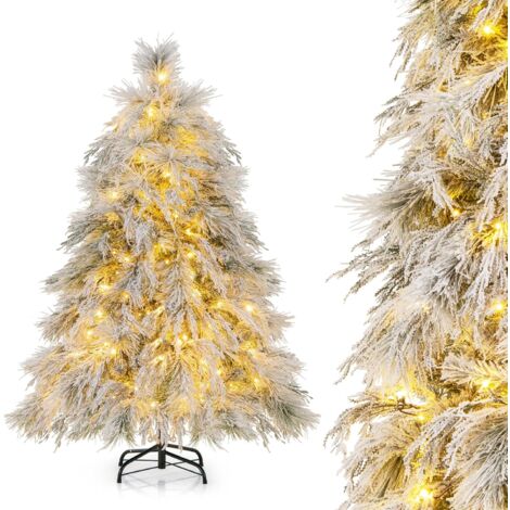 Costway – Sapin de Noël artificiel 146 cm – 279 branches – 150 LED blanc chaud – Aiguilles de pin et feuilles de saule – Arbre pré-éclairé pour maison et bureau