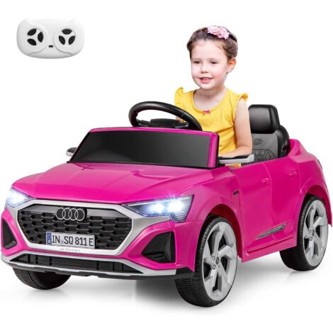 COSTWAY 12V Voiture Électrique Enfant avec Télécommande & Volant, Véhicule Électrique à 4 Pneus avec Lumières LED & Musique & Klaxon, Démarrage Lent, 3-8km/h, Charge 30kg pour 3 Ans+ (Rose) (1/5)