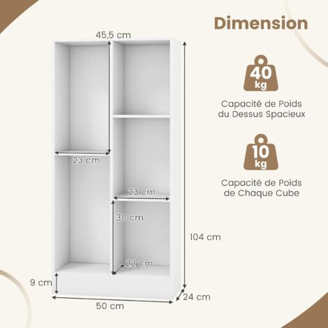 GOPLUS Bibliothèque de Bureau en Bois avec Plusieurs Tablettes, Organiseur de Bureau avec Dispositif Anti-Basculement, 94 x 25 x 74 CM (Blanc, 94 x 25 x 74 CM|3 Bacs