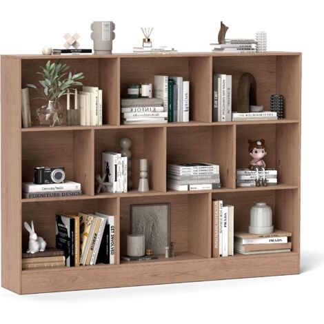 Costway – Bibliothèque en bois 140 cm – 10 cases ouvertes – 3 niveaux – Capacité 170 kg – Kits anti-basculement pour sécurité – Design moderne (1/5)