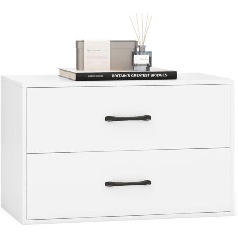 Costway – Commode empilable 2 tiroirs – Rangement compact 60 x 34 x 38 cm – Kits anti-basculement pour sécurité – Meuble blanc pour chambre et salon