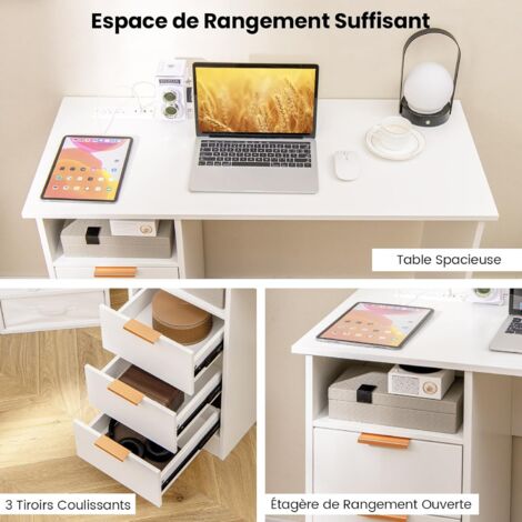 Bureau - Avec Tiroir Pour Clavier Et Surfaces De Rangement Multiples - Table En , Blanc, 80 X 45 X 75 Cm