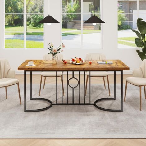 COSTWAY Table Salle à Manger de 180 CM pour 6-8 Personnes, Table Cuisine Industrielle, Plateau Épais 4 cm, Pieds Métalliques Géométrique, Table à Manger pour Salon, Restaurant, Montage Facile (1/5)