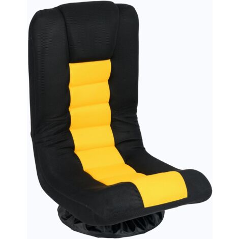 COSTWAY Fauteuil au Sol Pivotant à 360°, Canapé de Sol Pliable Réglable à 4 Positions, avec Support Lombaire, Chaise de Sol d'Intérieur Polyvalente, pour Télévision, Lecture, Jeux, Jaune et Noir (1/2)