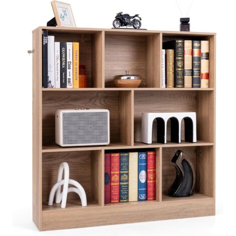 Costway – Bibliothèque enfant 8 cubes – Organiseur de rangement autoportant 100 cm – 2 kits anti-basculement – Bois MDF naturel – 3 niveaux