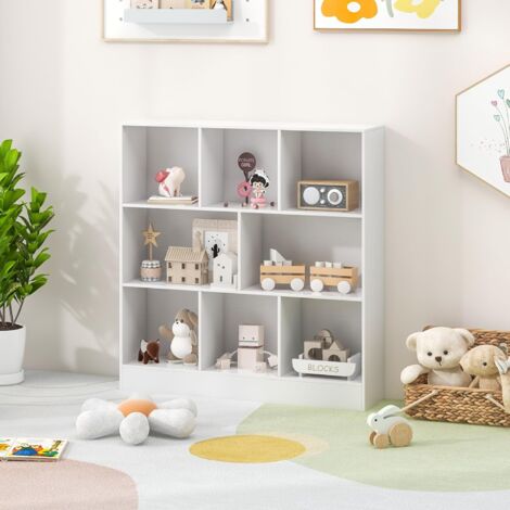 COSTWAY Bibliothèque Étagère à 8 Cubes, Organiseur de Rangement Autoportant à 3 Niveaux avec 2 Kits Anti-basculement, Etagère d'Affichage en Bois de 100 cm, pour Salon, Chambre, Bureau (Blanc)