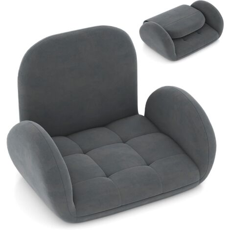 COSTWAY Chaise de Jeu Pliable au Sol pour Adultes, Fauteuil de Relaxation avec Dossier et Accoudoirs Réglables, Fauteuil de Salon Inclinable pour Jeux, Lecture et Méditation, Gris (1/5)