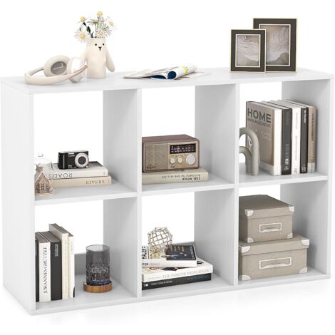 COSTWAY Bibliothèque Cube à 2 Niveaux, Etagère de Rangement avec 6 Compartiments Ouverte, Kit Anti-basculement, Etagère de Présentation à 6 Casiers, pour Bureau, Chambre, Salon, Blanc (1/5)