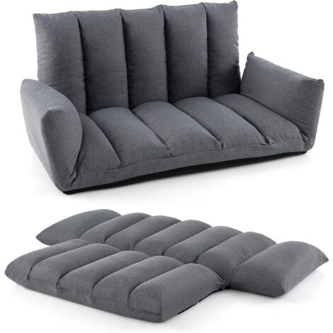 Costway – Canapé convertible pliable inclinable 5 positions – Siège rembourré en éponge haute densité – Cadre métal robuste – Dimensions 119x76x60cm – Gris (1/5)