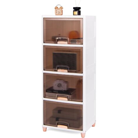 COSTWAY Boîte Rangement Plastique 150 L, 4 Caisses Pliables avec Couvercles, Portes Magnétiques, Boite Empilable sur Pied pour Chaussures, Jouets, Caisse pour Chambre, Salon, Cuisine (1/5)
