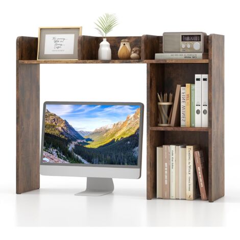 Costway – Bibliothèque sur bureau 5 étagères – Compartiment pour écran 27' – Dimensions 25 x 94 x 74 cm – Bois d'ingénierie marron rustique (1/5)