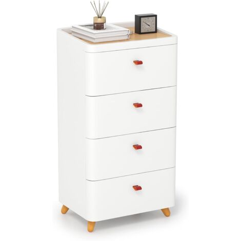 Costway – Commode 4 tiroirs en plastique – Plateau en bambou amovible – Pieds en bois massif – Dimensions 42x32x81cm – Armoire chiffonnier moderne (1/5)